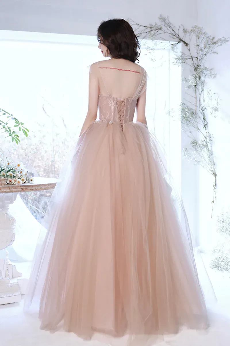 Pink Sweetheart Tulle Long Formal Dress Evening Dress, Pink Tulle Party Dress