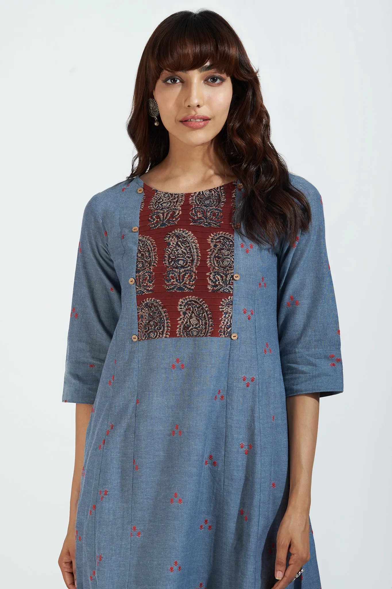 pintuck yoke kurta - bluebell serenade & floral fusion