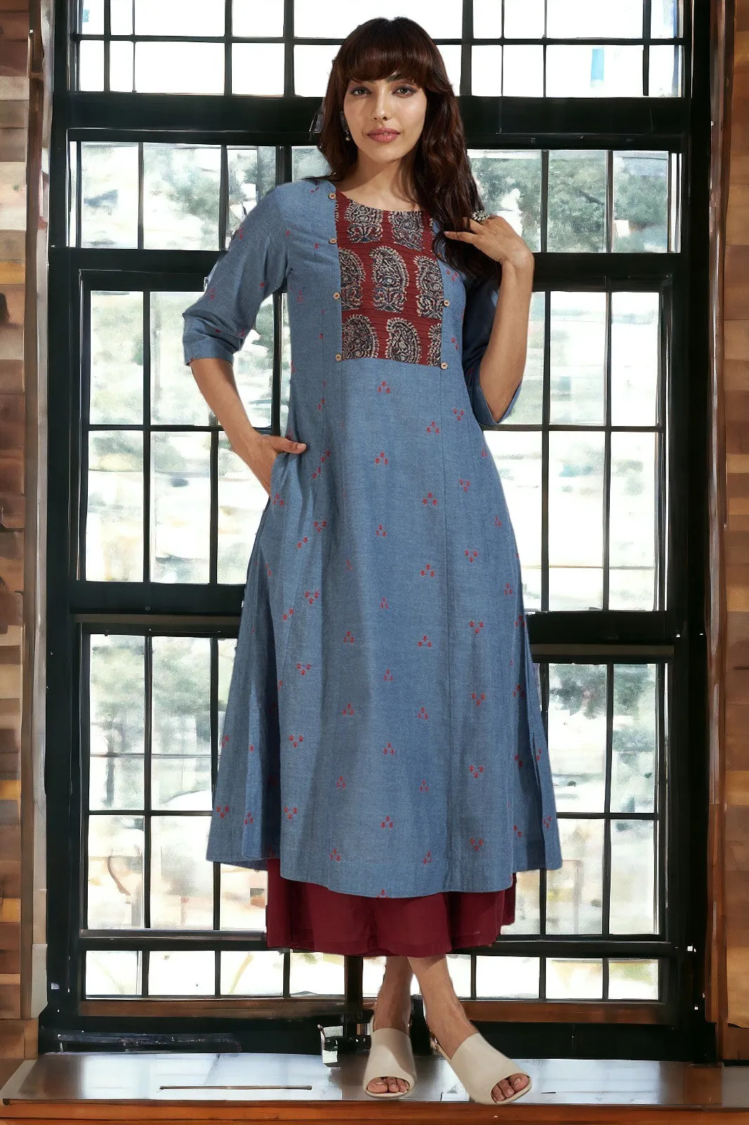 pintuck yoke kurta - bluebell serenade & floral fusion