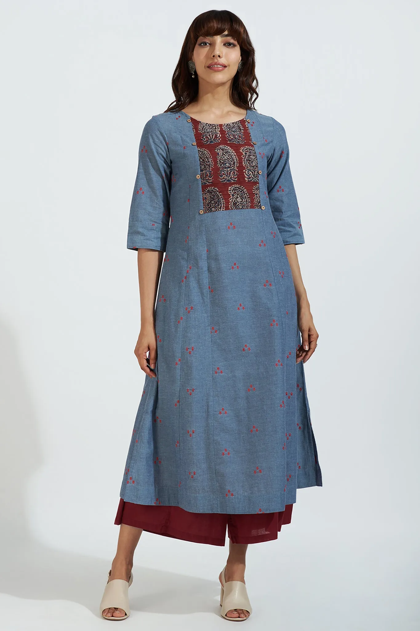 pintuck yoke kurta - bluebell serenade & floral fusion