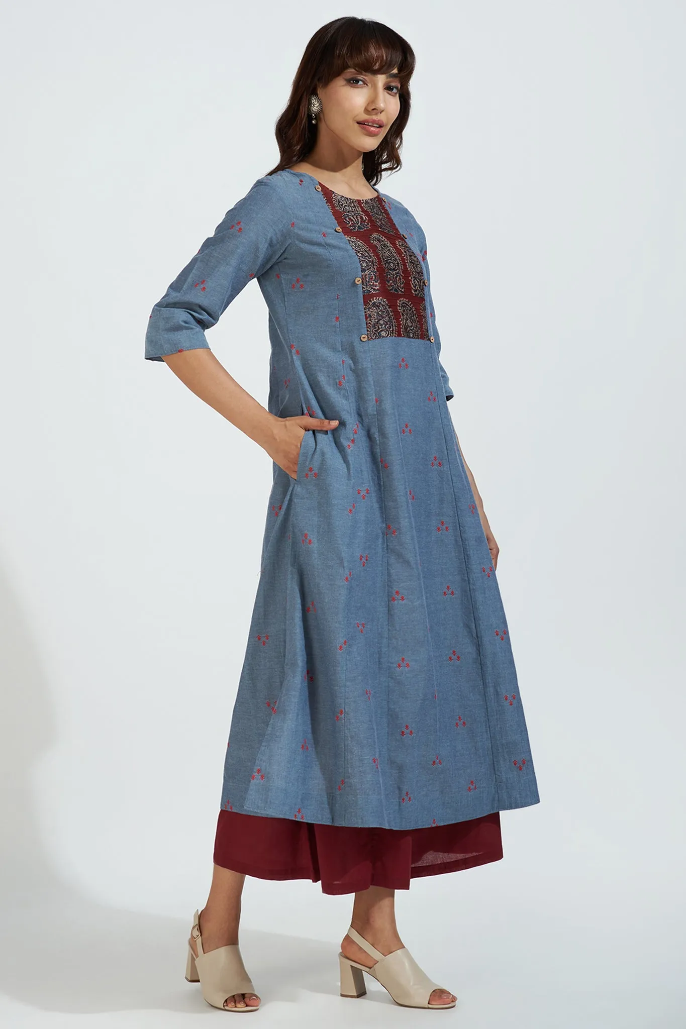 pintuck yoke kurta - bluebell serenade & floral fusion