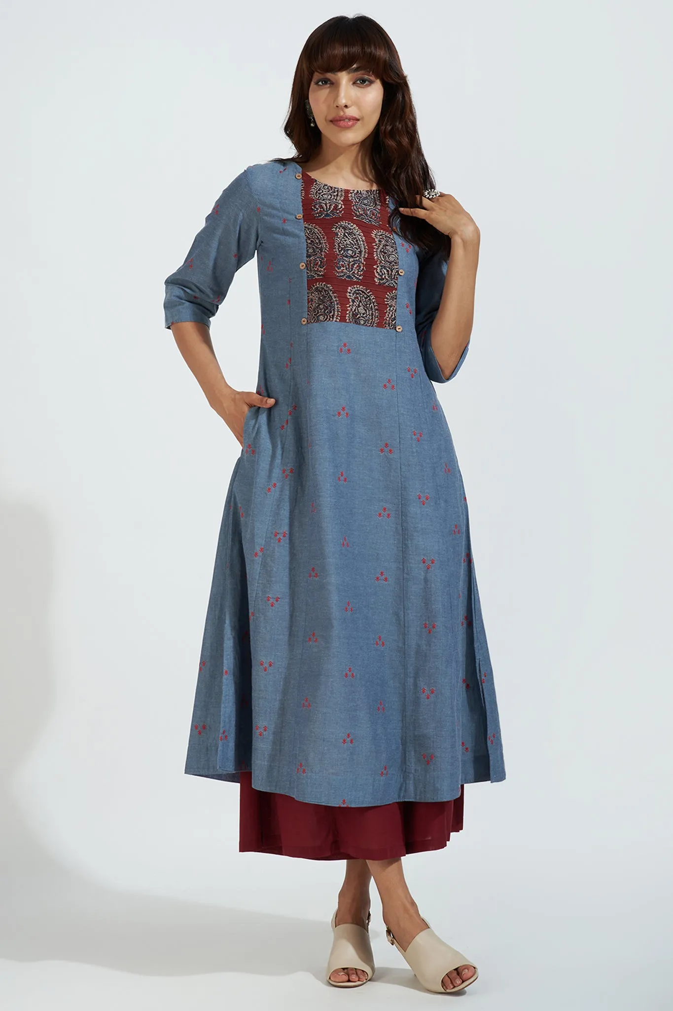 pintuck yoke kurta - bluebell serenade & floral fusion