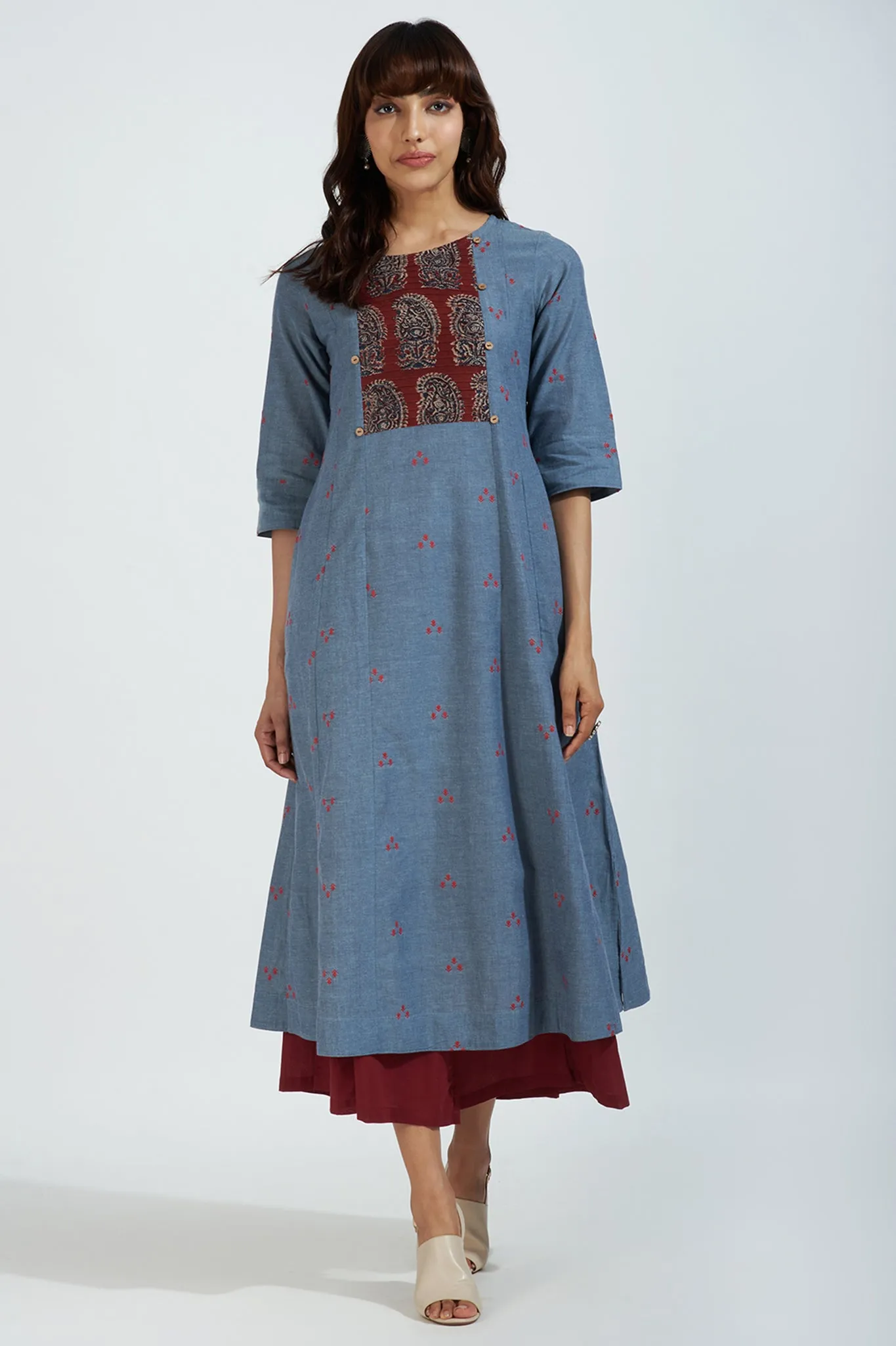 pintuck yoke kurta - bluebell serenade & floral fusion