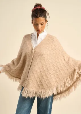 Poncho boutonné à franges