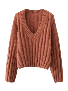 Pre Order:  Earth Tones V-Neck Knit Sweater