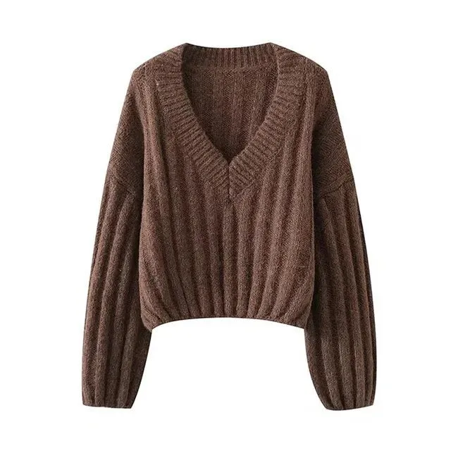 Pre Order:  Earth Tones V-Neck Knit Sweater