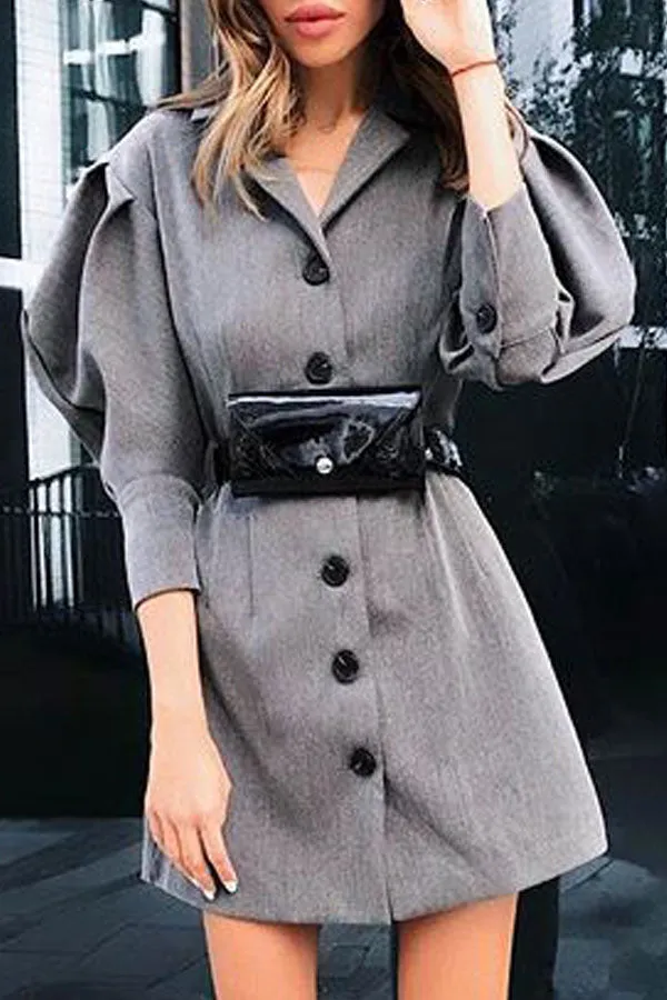 Puff Sleeves Buttoned Blazer Dress