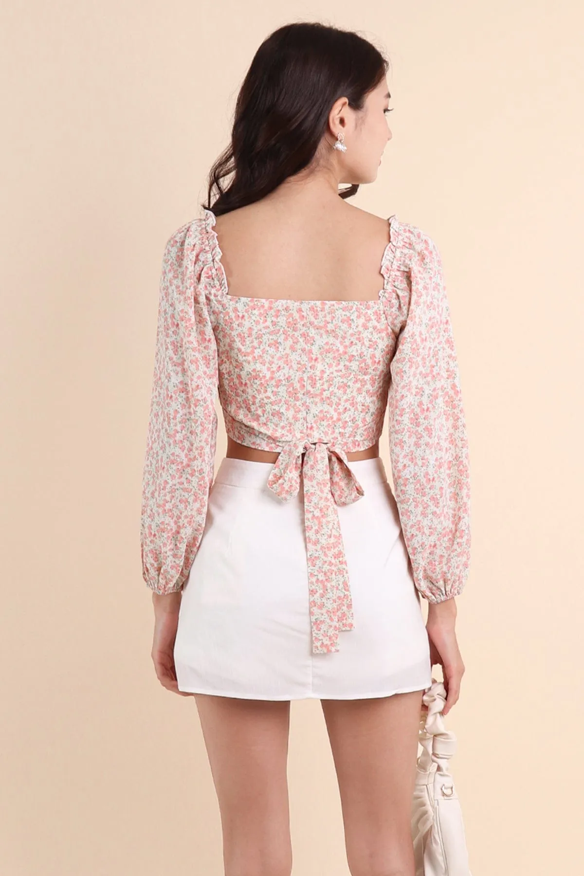 ROSETTE FLORAL SLEEVE TOP IN STRAWBERRY MILK