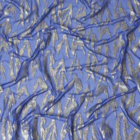 Royal Blue Pure Silk Chiffon with Silver Lurex Abstract, 110cm Width - Exquisite Textile from South Korea-D17905