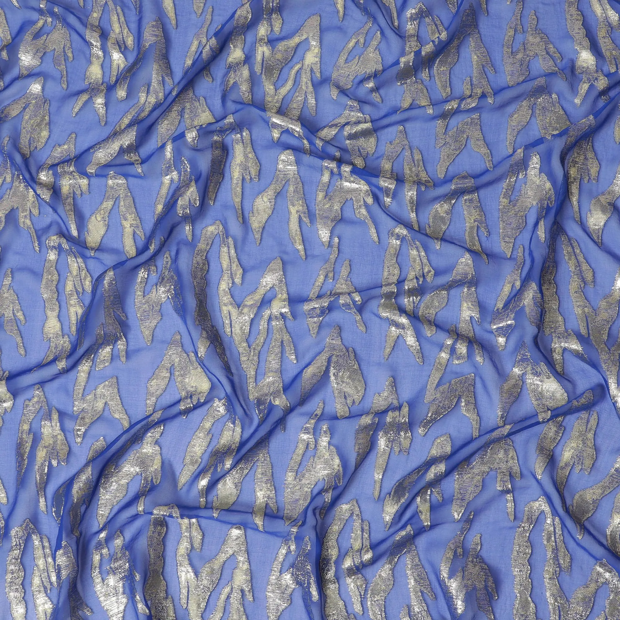 Royal Blue Pure Silk Chiffon with Silver Lurex Abstract, 110cm Width - Exquisite Textile from South Korea-D17905