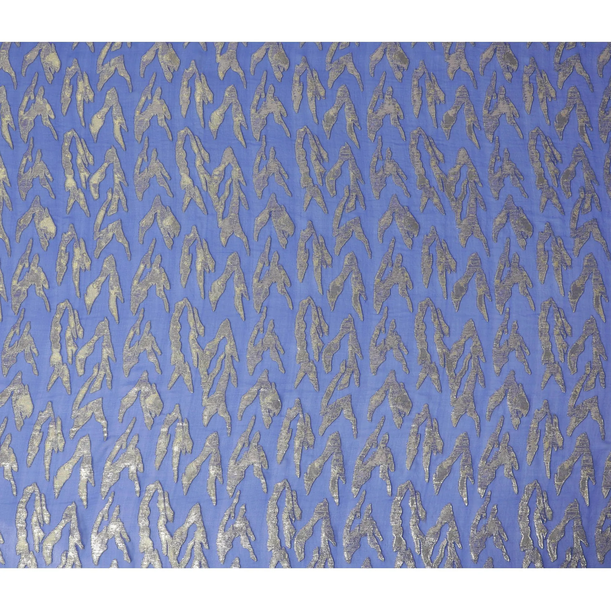 Royal Blue Pure Silk Chiffon with Silver Lurex Abstract, 110cm Width - Exquisite Textile from South Korea-D17905