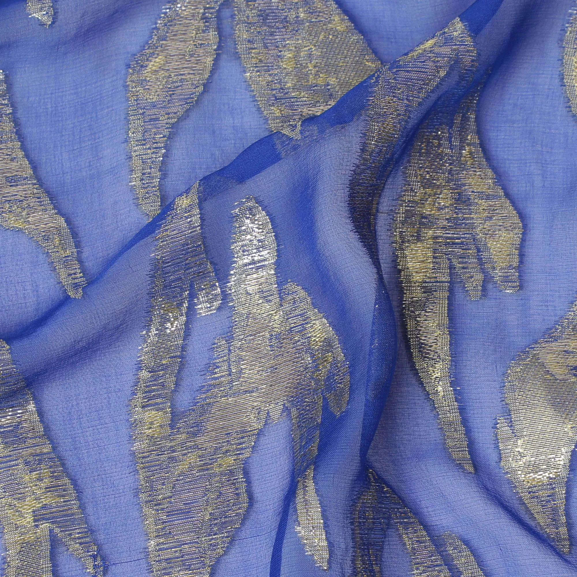 Royal Blue Pure Silk Chiffon with Silver Lurex Abstract, 110cm Width - Exquisite Textile from South Korea-D17905