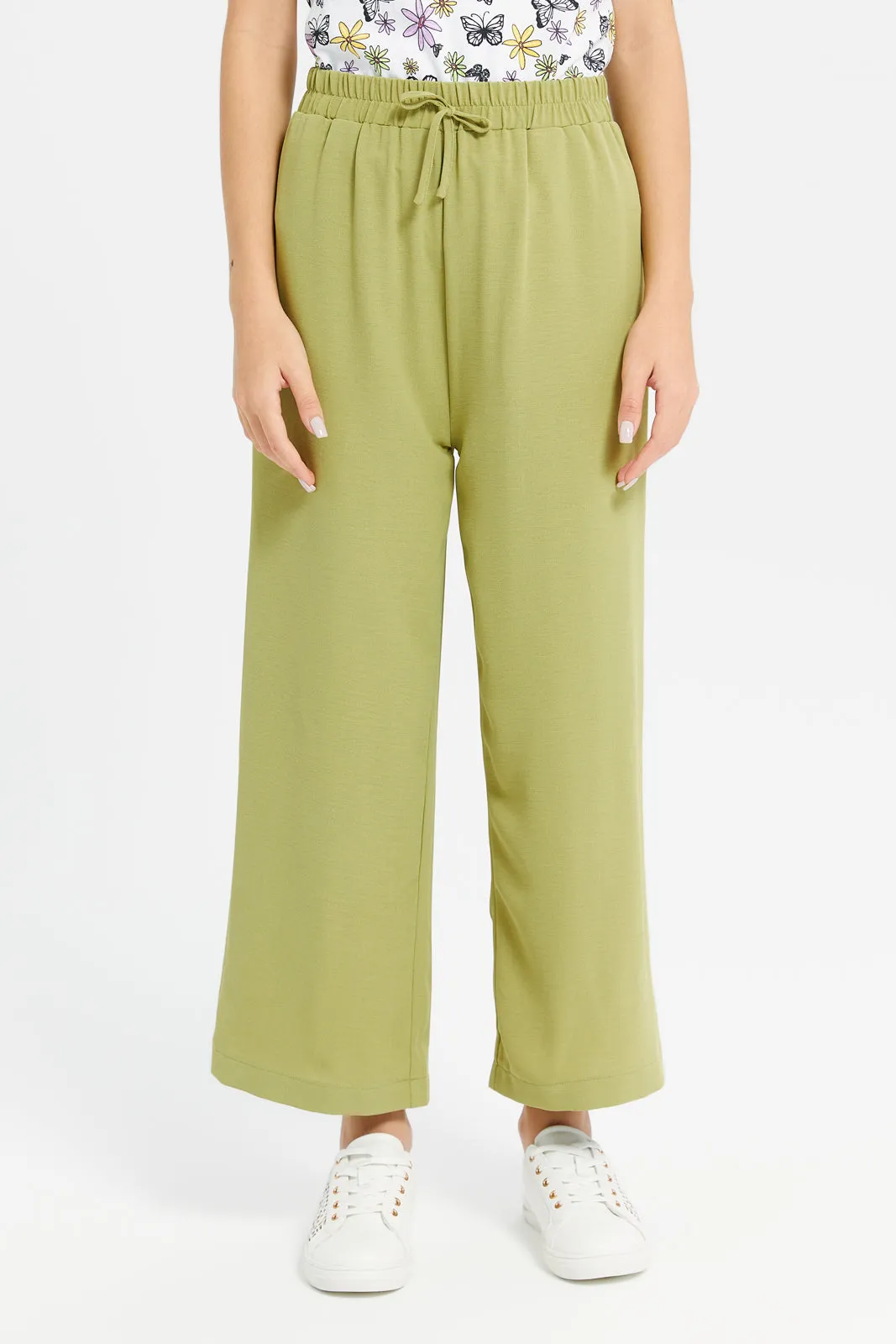 Senior Girls Green Plain Culottes