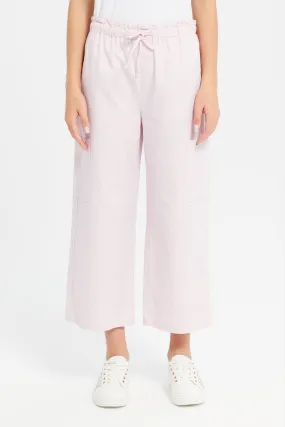 Senior Girls Pink Culotte Pants With Side Pocket