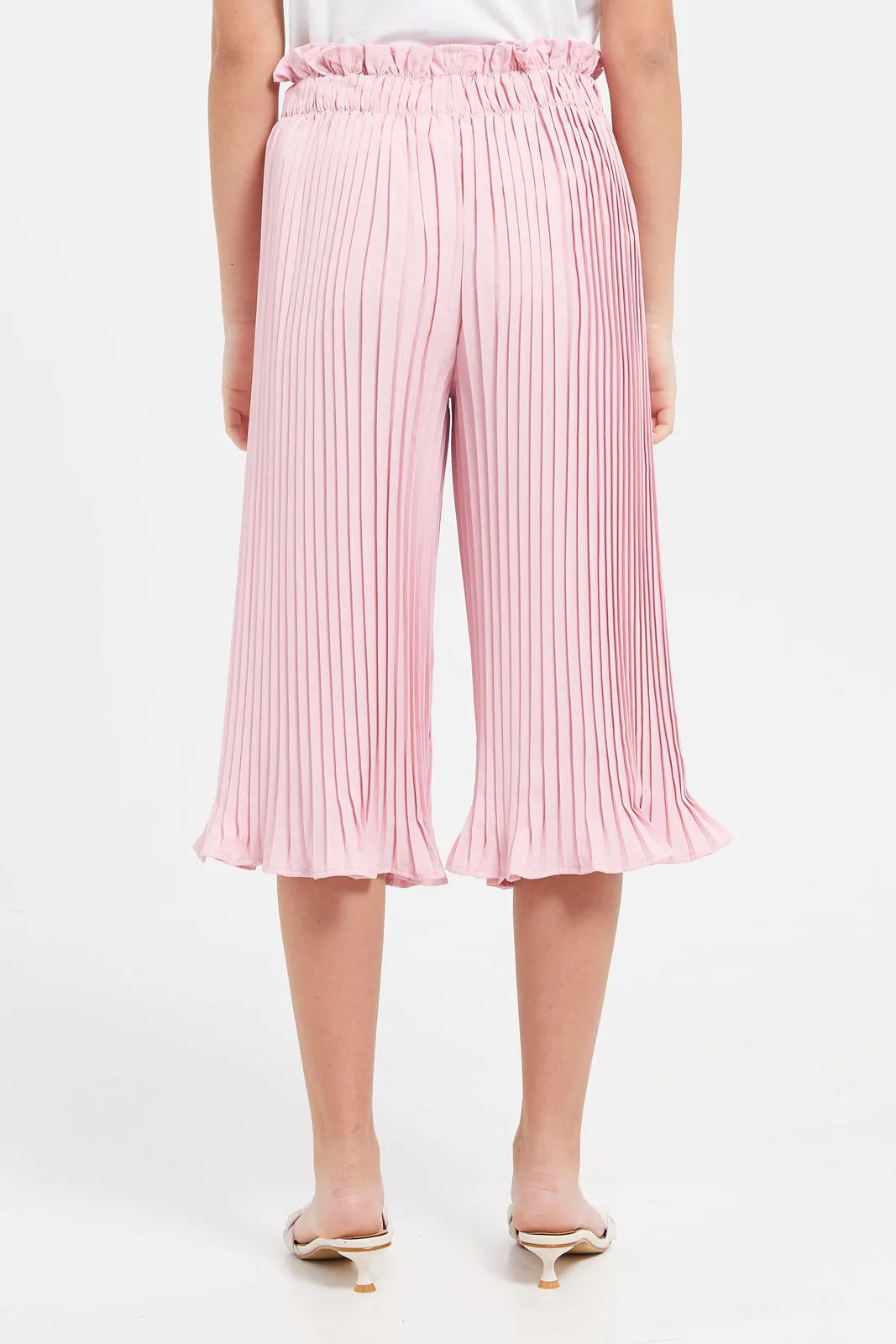 Senior Girls Pink Pleated Culotte Pants