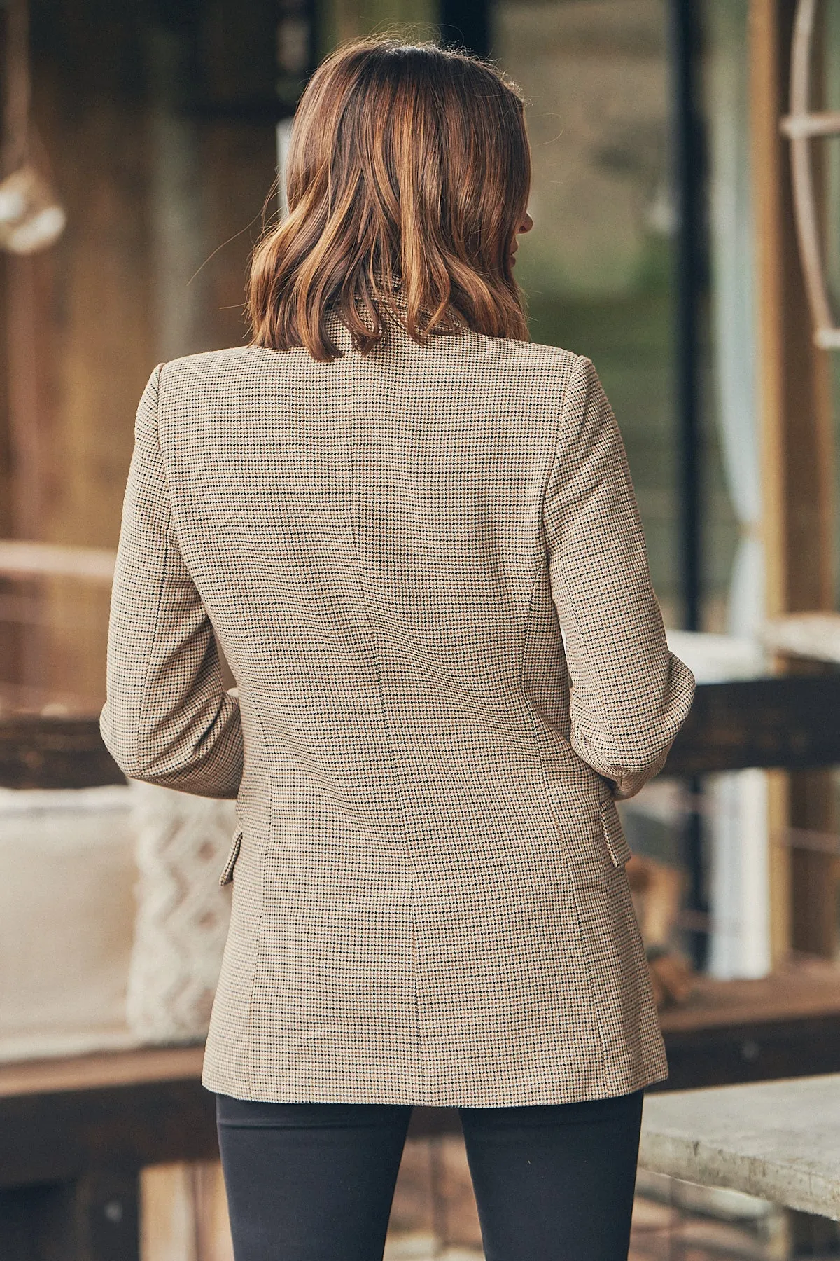 Serenity Brown Tweed Print Button Front Blazer