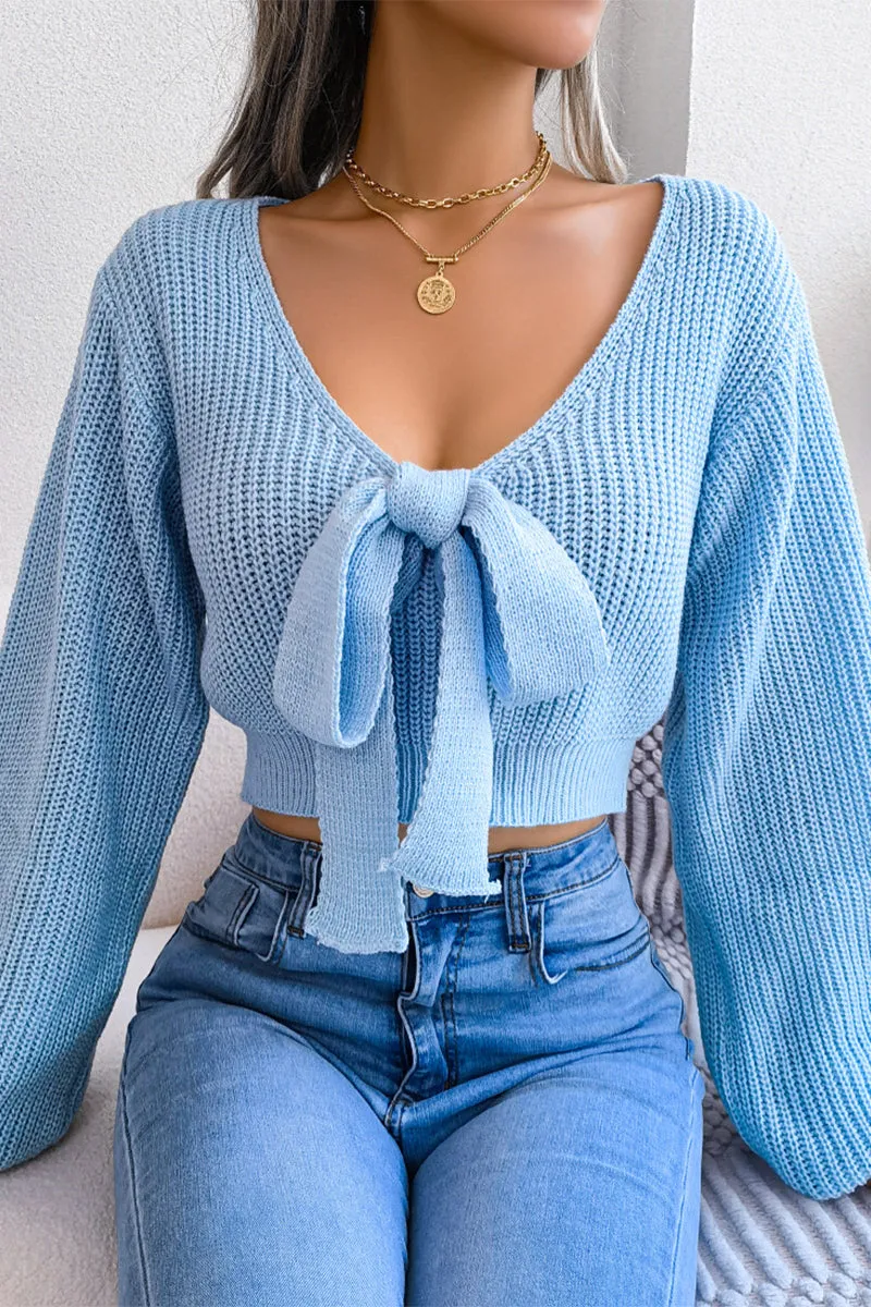 Sexy Solid With Bow V Neck Tops(4 Colors)