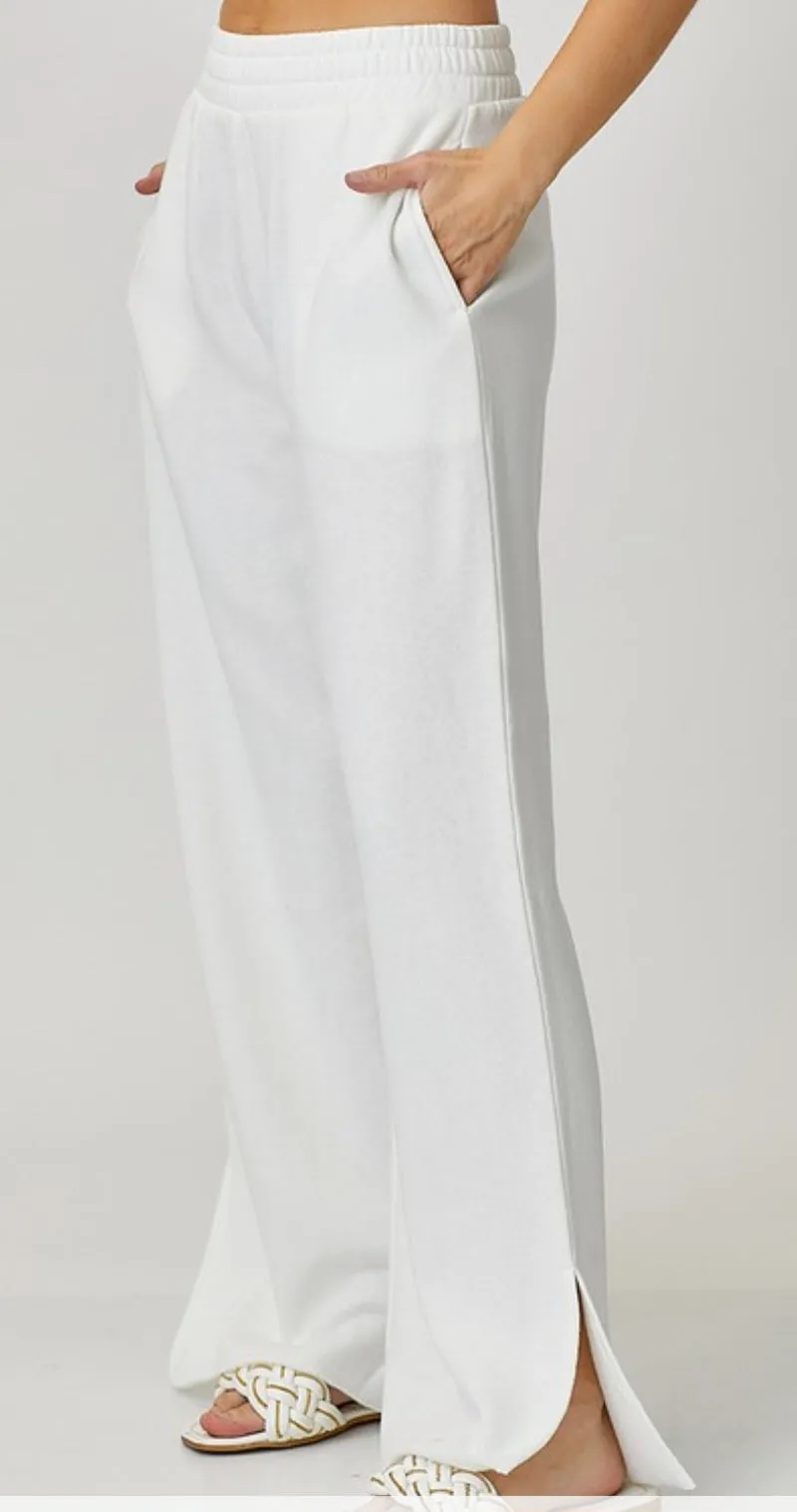 Soft knit wide leg with slit lounge pants