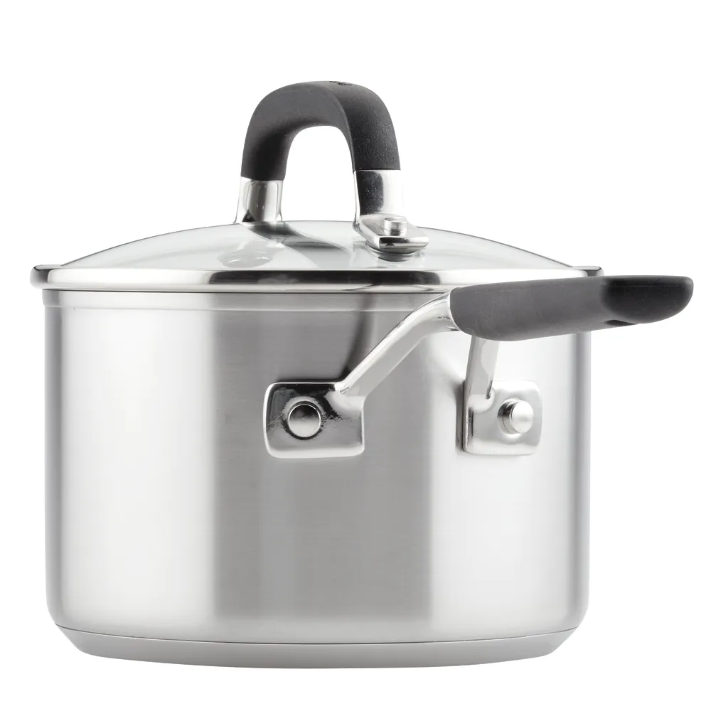 Stainless Steel 2-Quart Saucepan with Measuring Marks and Lid