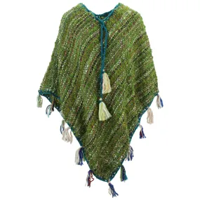 Stripe Crochet Poncho Long - Olive Green