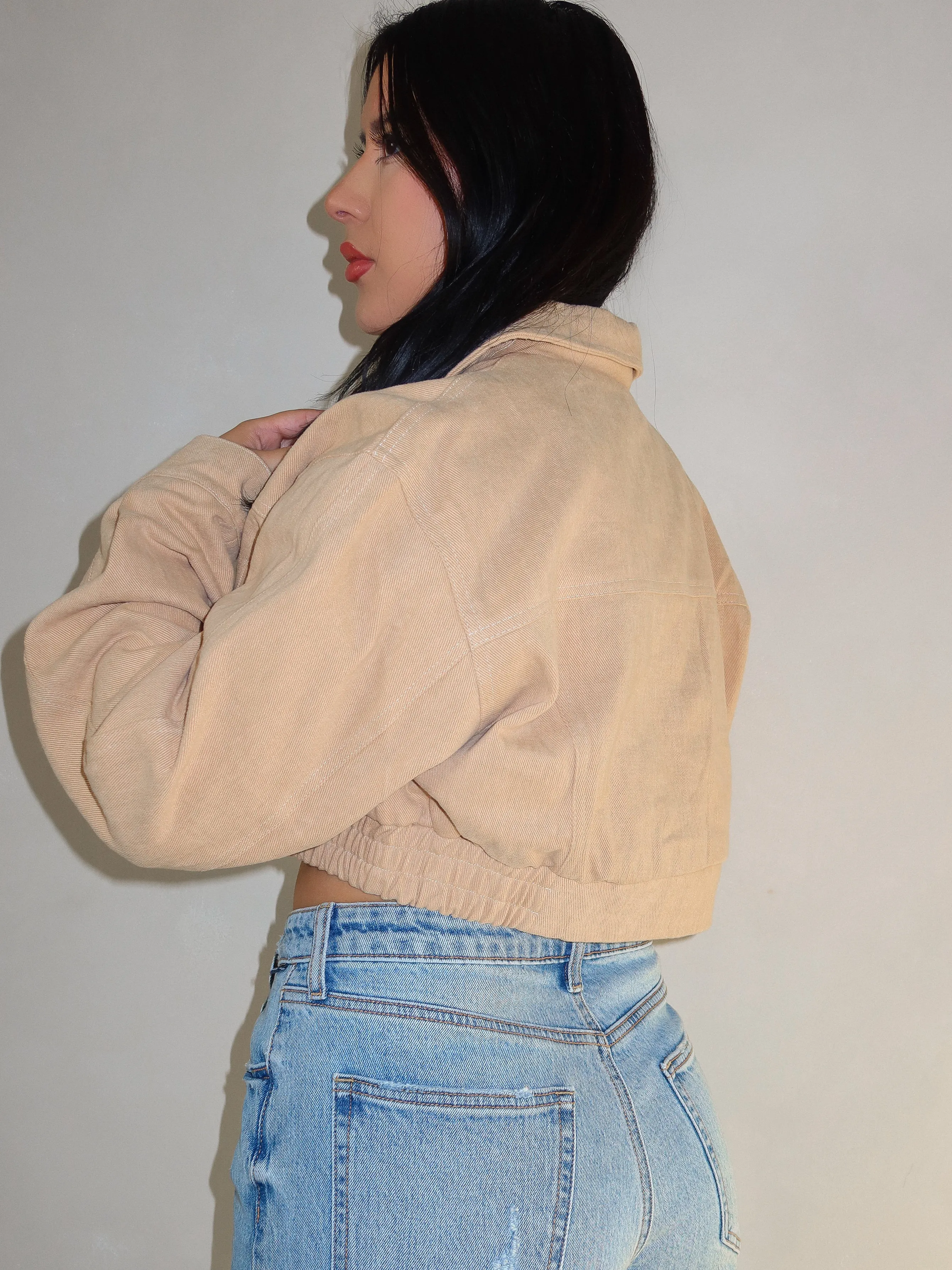 Susan Cropped Denim Jacket (Khaki)