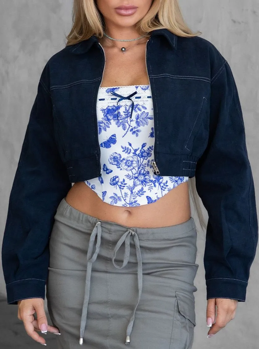 Susan Cropped Denim Jacket (Navy)