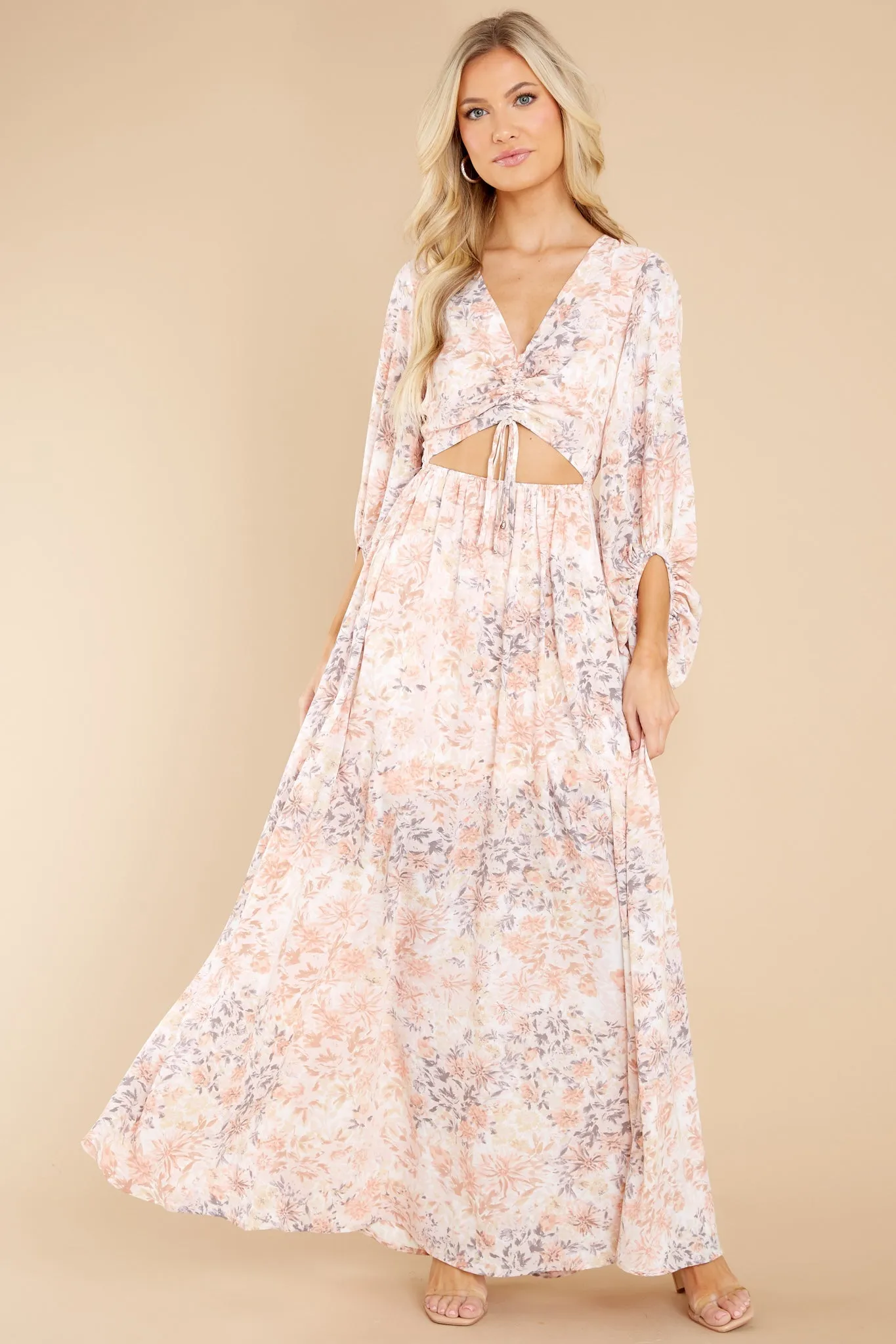 Take Me To Brunch Peach Floral Maxi Dress