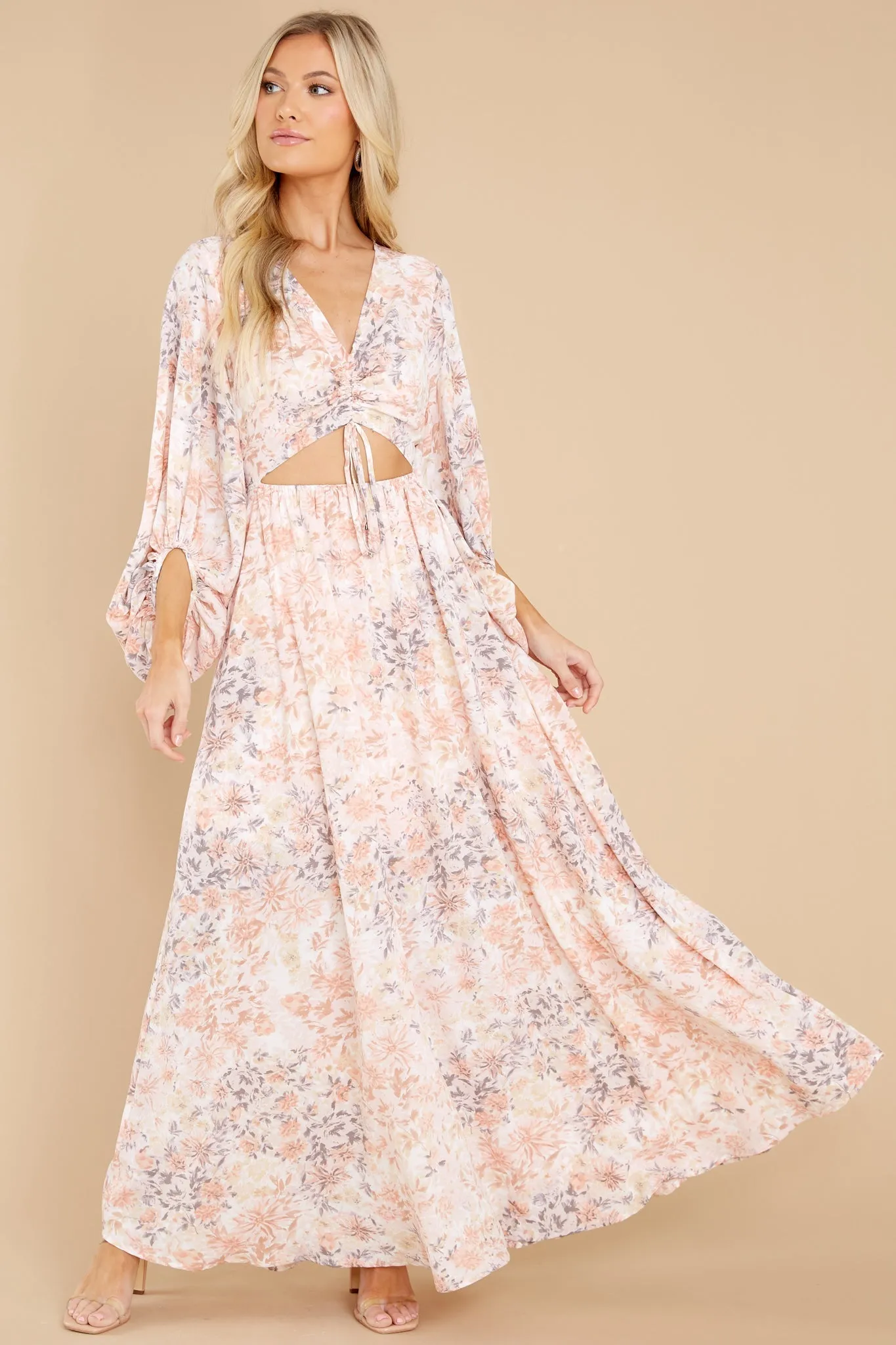 Take Me To Brunch Peach Floral Maxi Dress