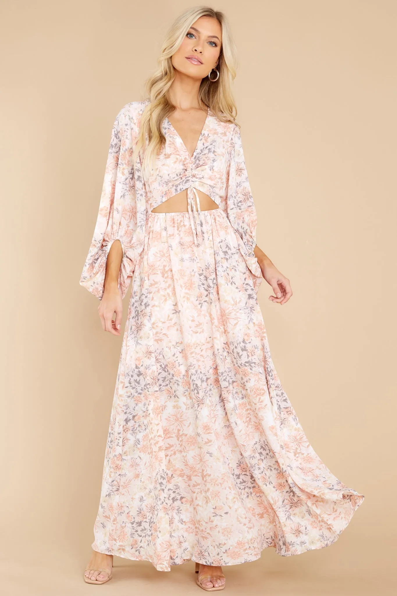 Take Me To Brunch Peach Floral Maxi Dress