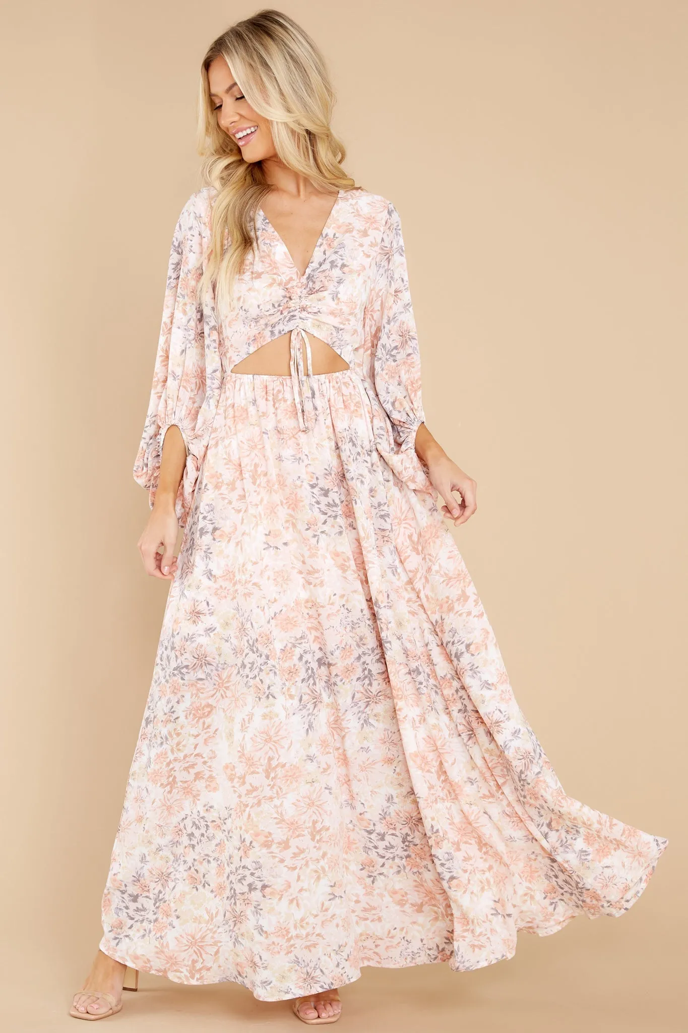 Take Me To Brunch Peach Floral Maxi Dress