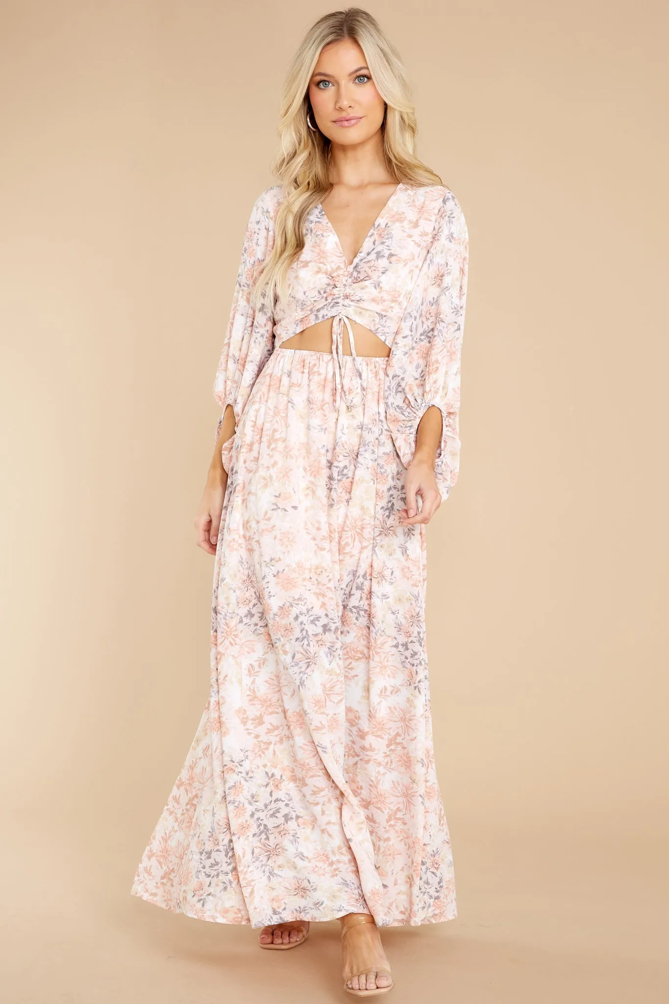 Take Me To Brunch Peach Floral Maxi Dress