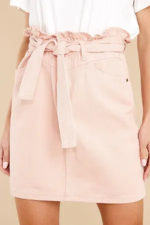 Turn On The Charm Blush Pink Paperbag Denim Skirt