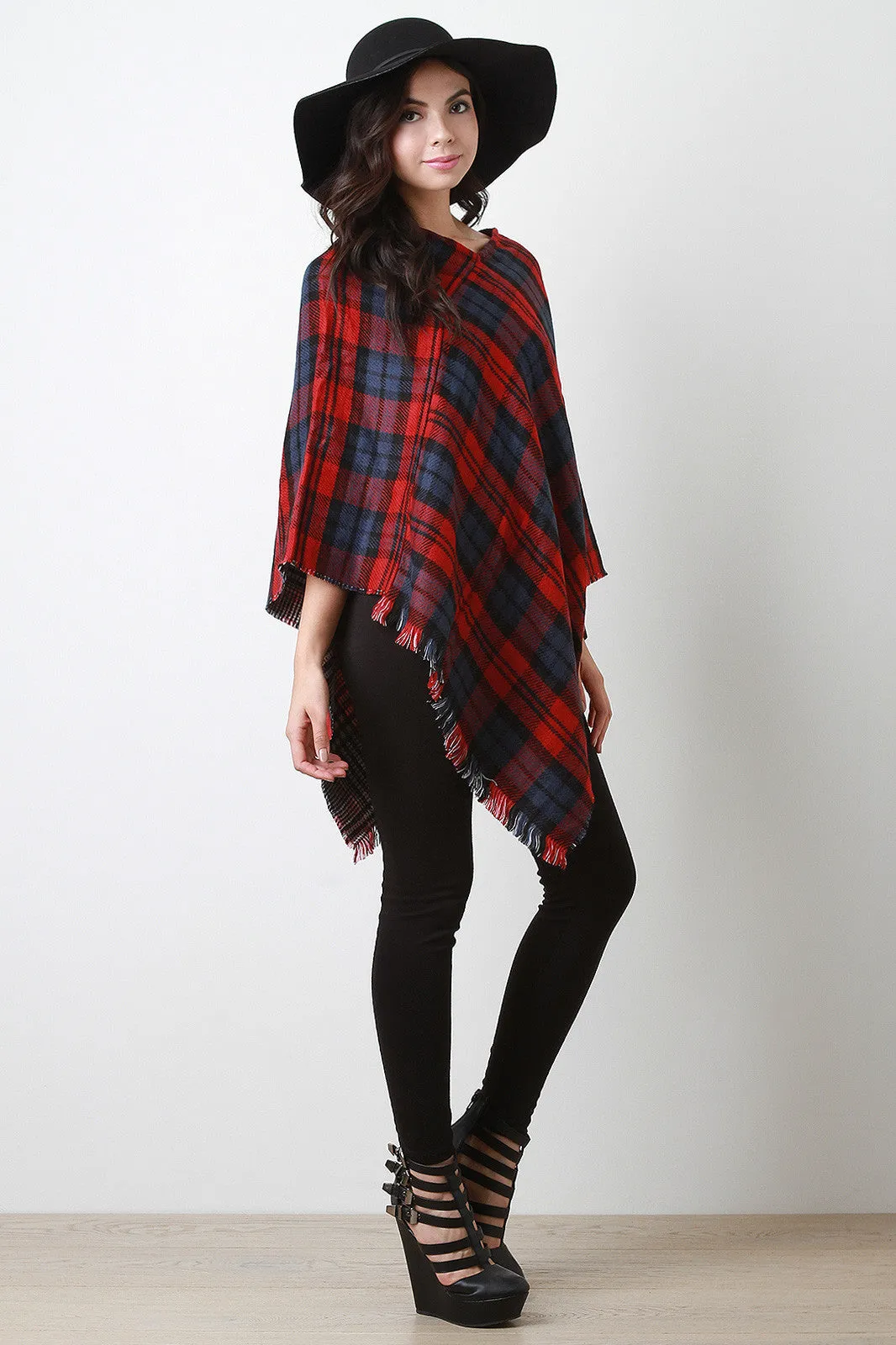 Two-Tone Tartan Reversible Poncho