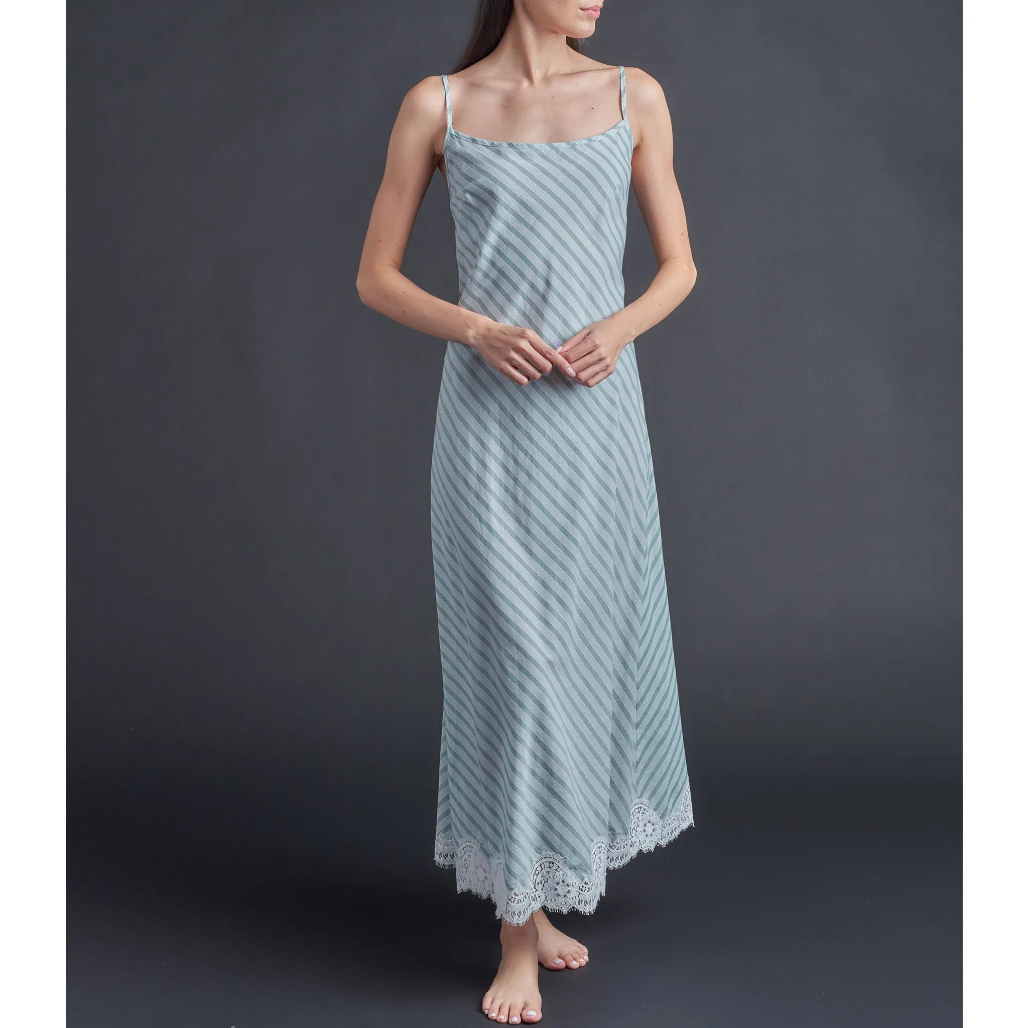 Vesta Wrap Dress in Blue   Green Cotton Stripe