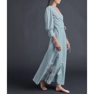 Vesta Wrap Dress in Blue   Green Cotton Stripe