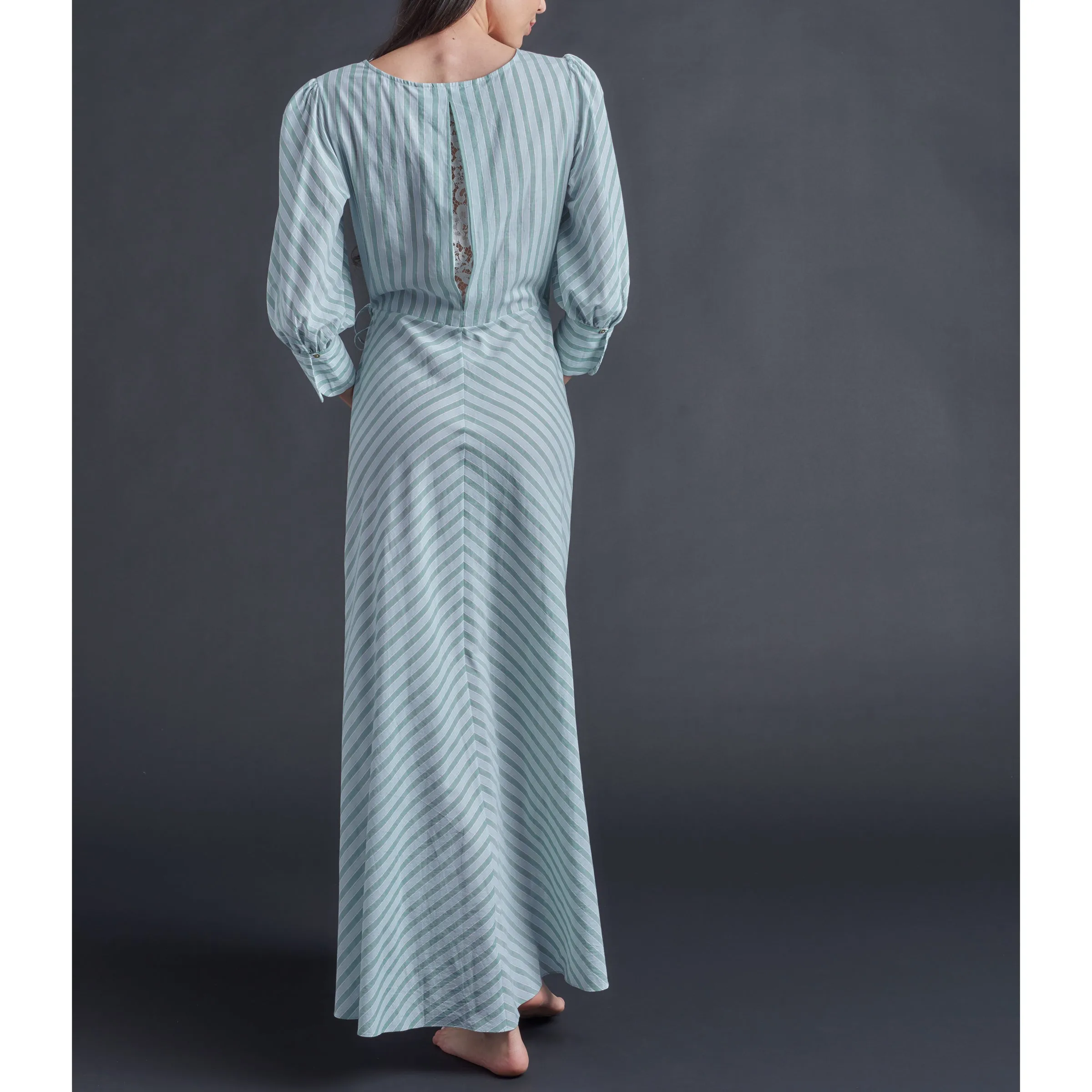 Vesta Wrap Dress in Blue   Green Cotton Stripe