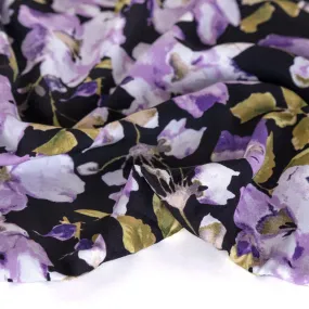 Watercolour Pansies Viscose Poplin - Violet/Black