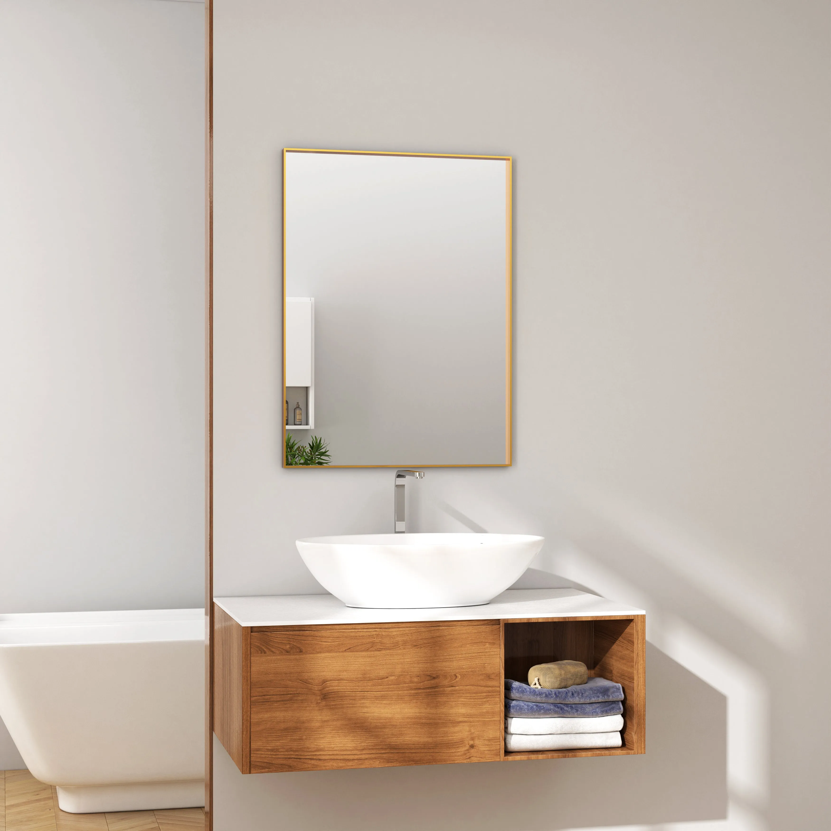 Waterpar® 22 in. W x 30 in. H Rectangular Aluminum Framed Wall Bathroom Vanity Mirror