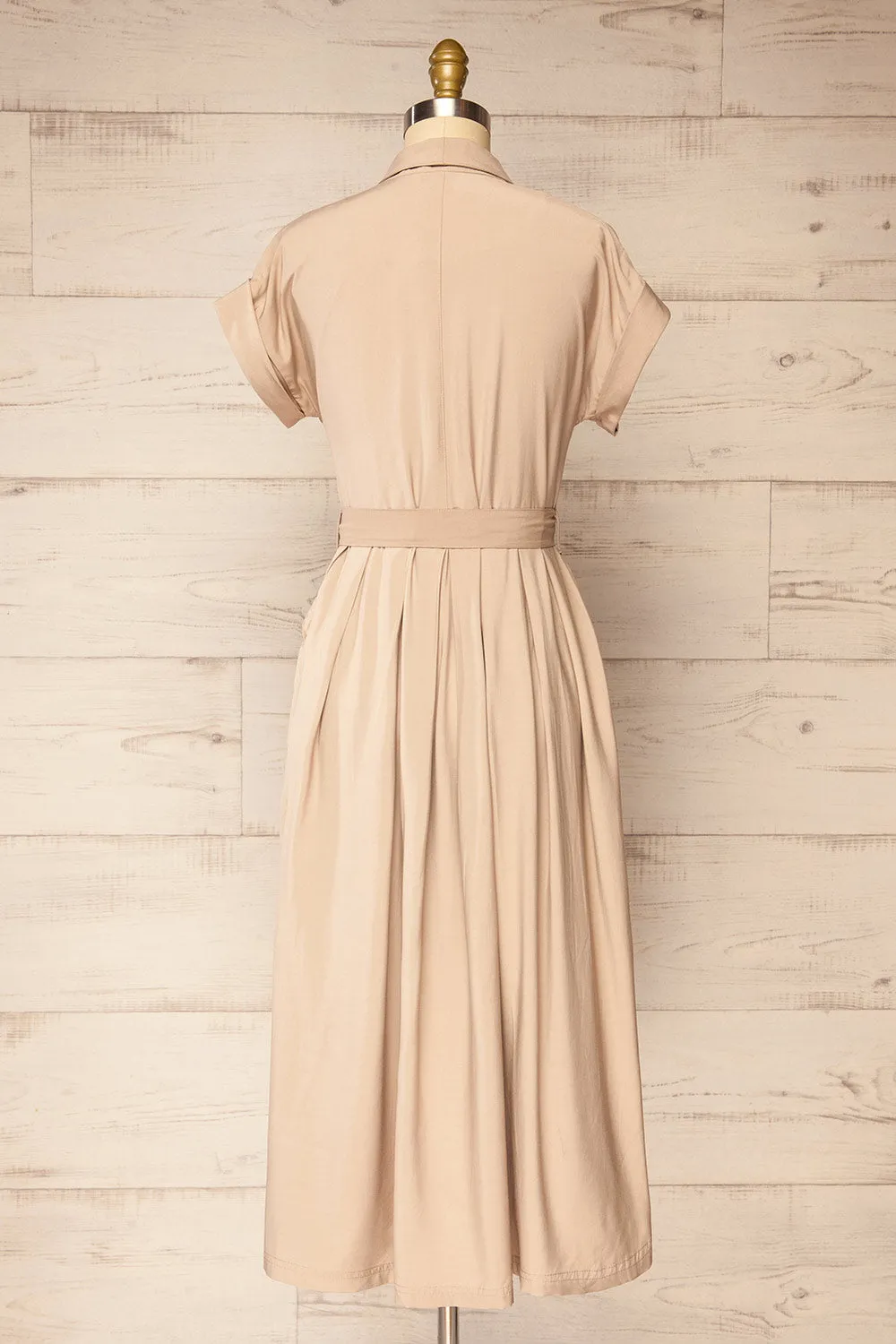 Waverly Beige | Double-Breasted Dress w/ Tie Belt