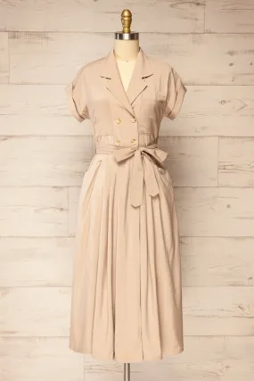 Waverly Beige | Double-Breasted Dress w/ Tie Belt