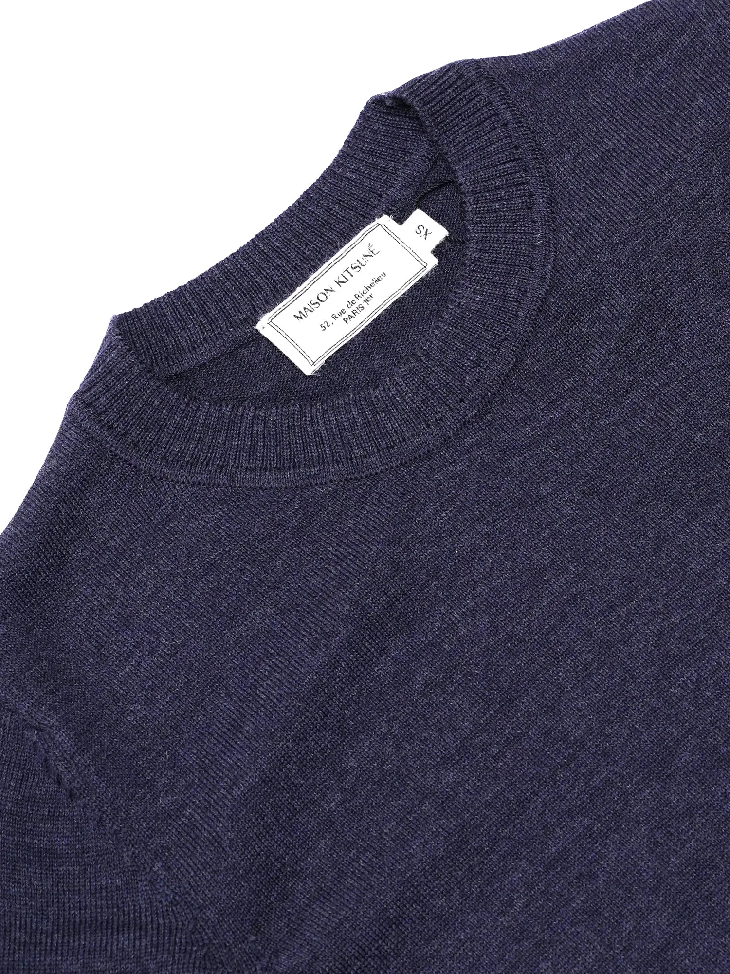 W_MERINOS R-NECK PULLOVER FOX HEAD PATCH_INDIGO