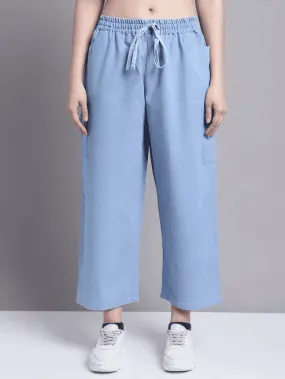 Women Blue multi pocket denim finish Culottes Cargo cotton Pant 30