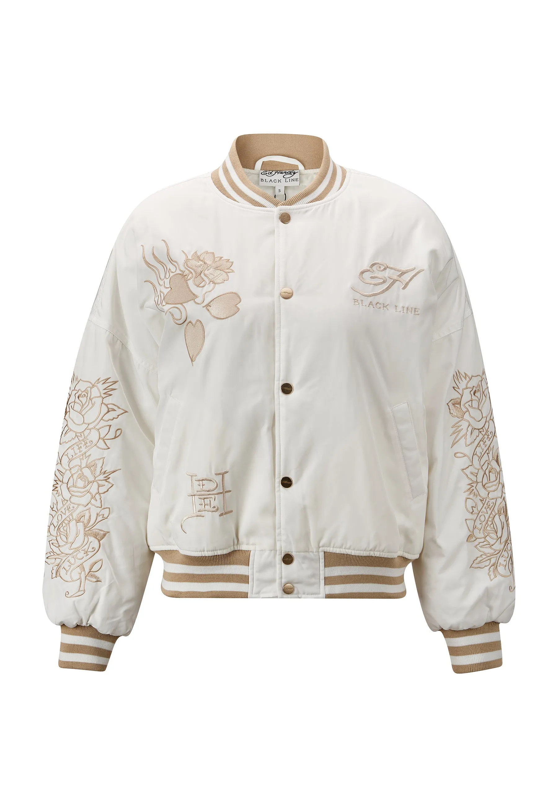 Womens Vintage-Dragon Varsity Bomber Jacket - White