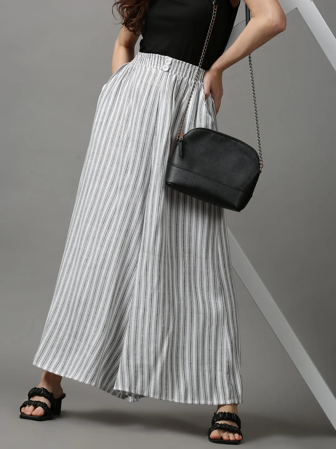 Women's White Striped Culotte