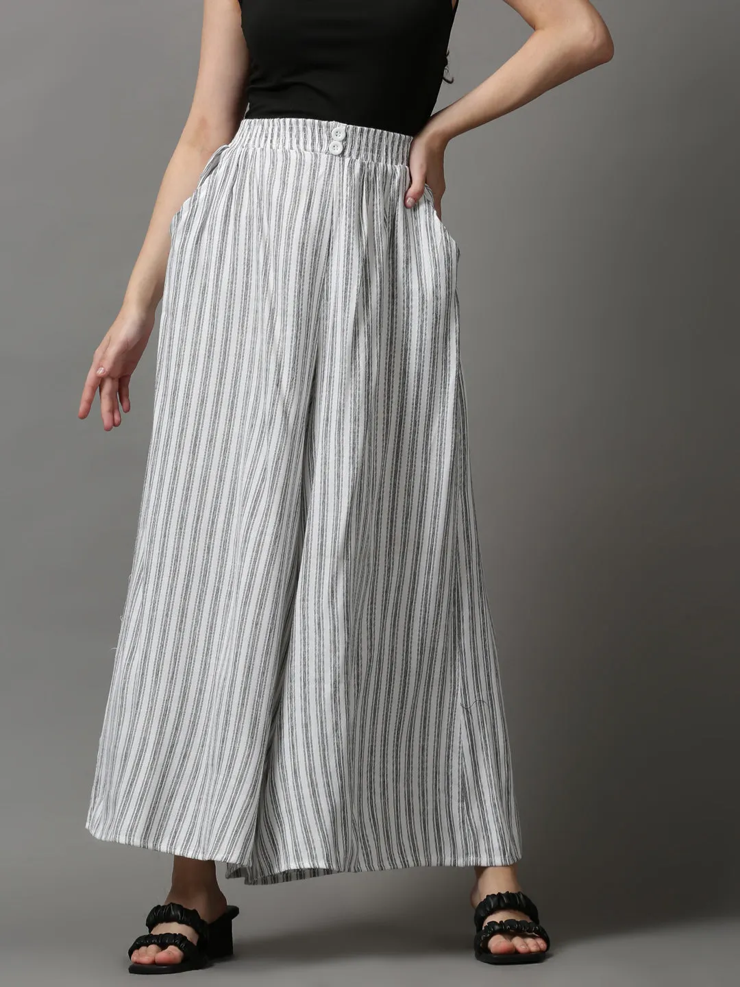 Women's White Striped Culotte