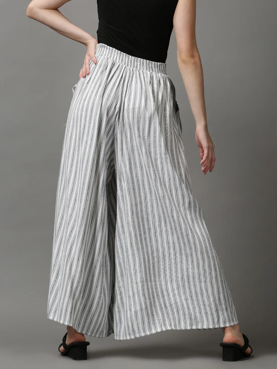 Women's White Striped Culotte