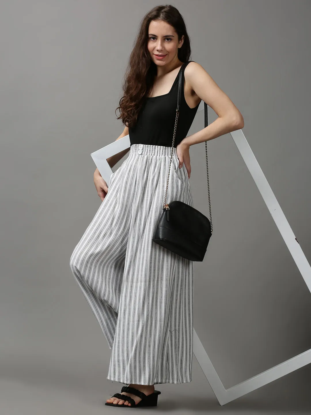 Women's White Striped Culotte