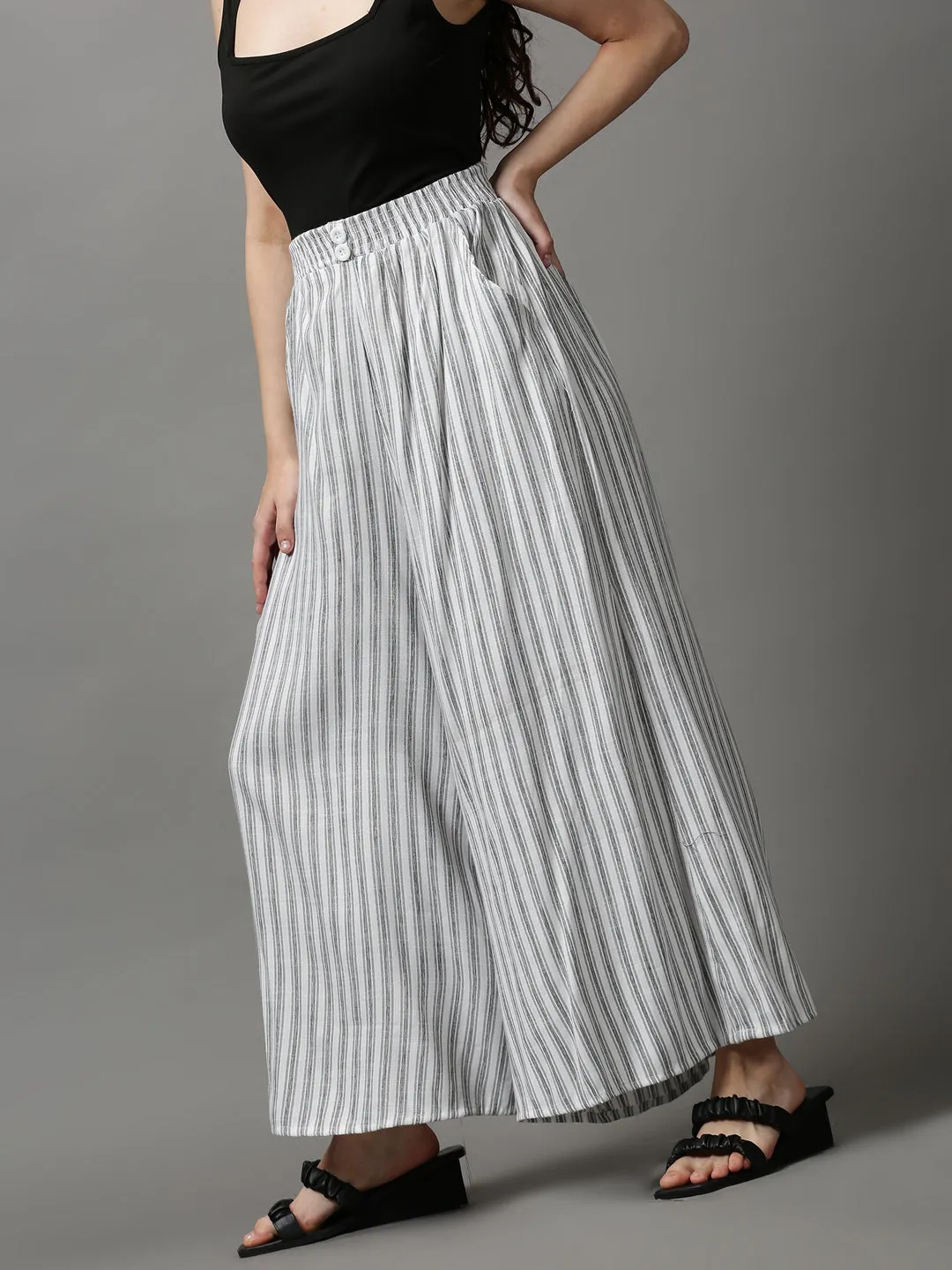 Women's White Striped Culotte