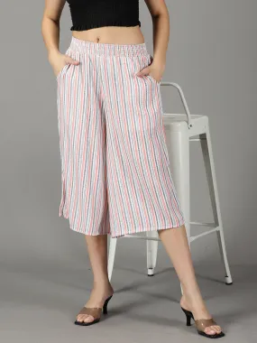 Women's White Striped Culottes